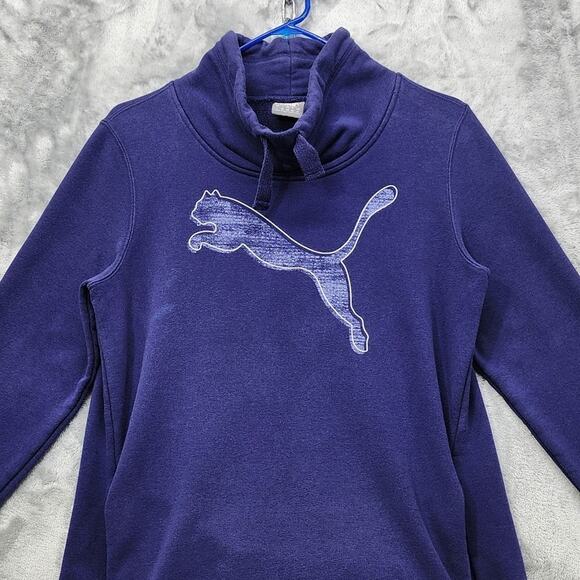 Puma Sweatshirt Women L Purple Funnel Neck French Terry Pullover Logo Athleisure - Picture 2 of 8
